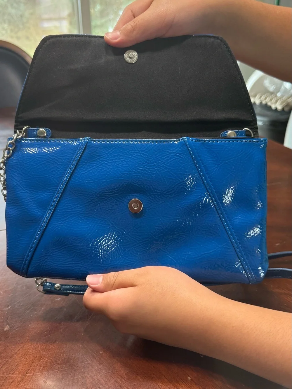 Nine West Patent Blue Crossbody Clutch with Chain Strap